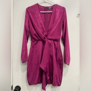 Long sleeve magenta cross front dress